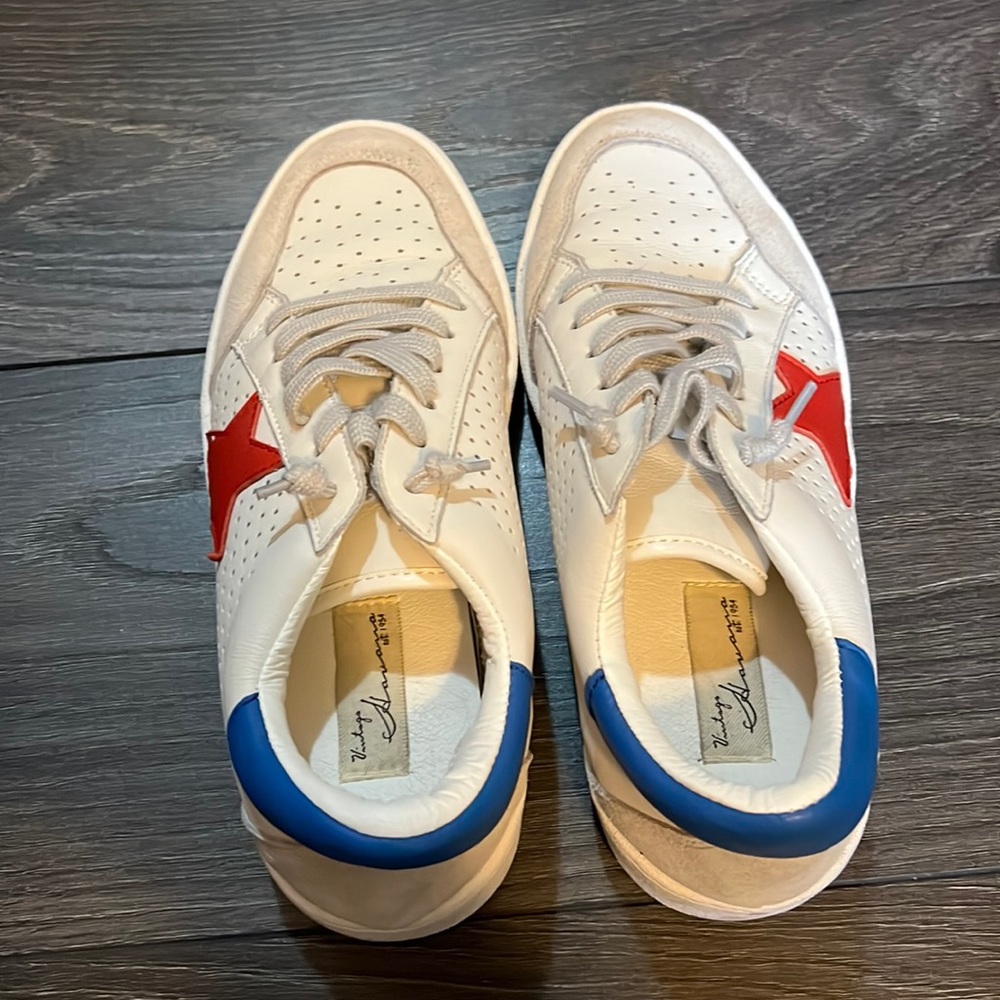 Once worn Vintage Havana white sneakers with blue accent and red stars!